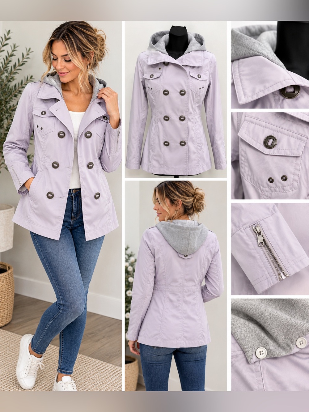 Hurley Lavender Purple Hooded Peacoat Jacket XS